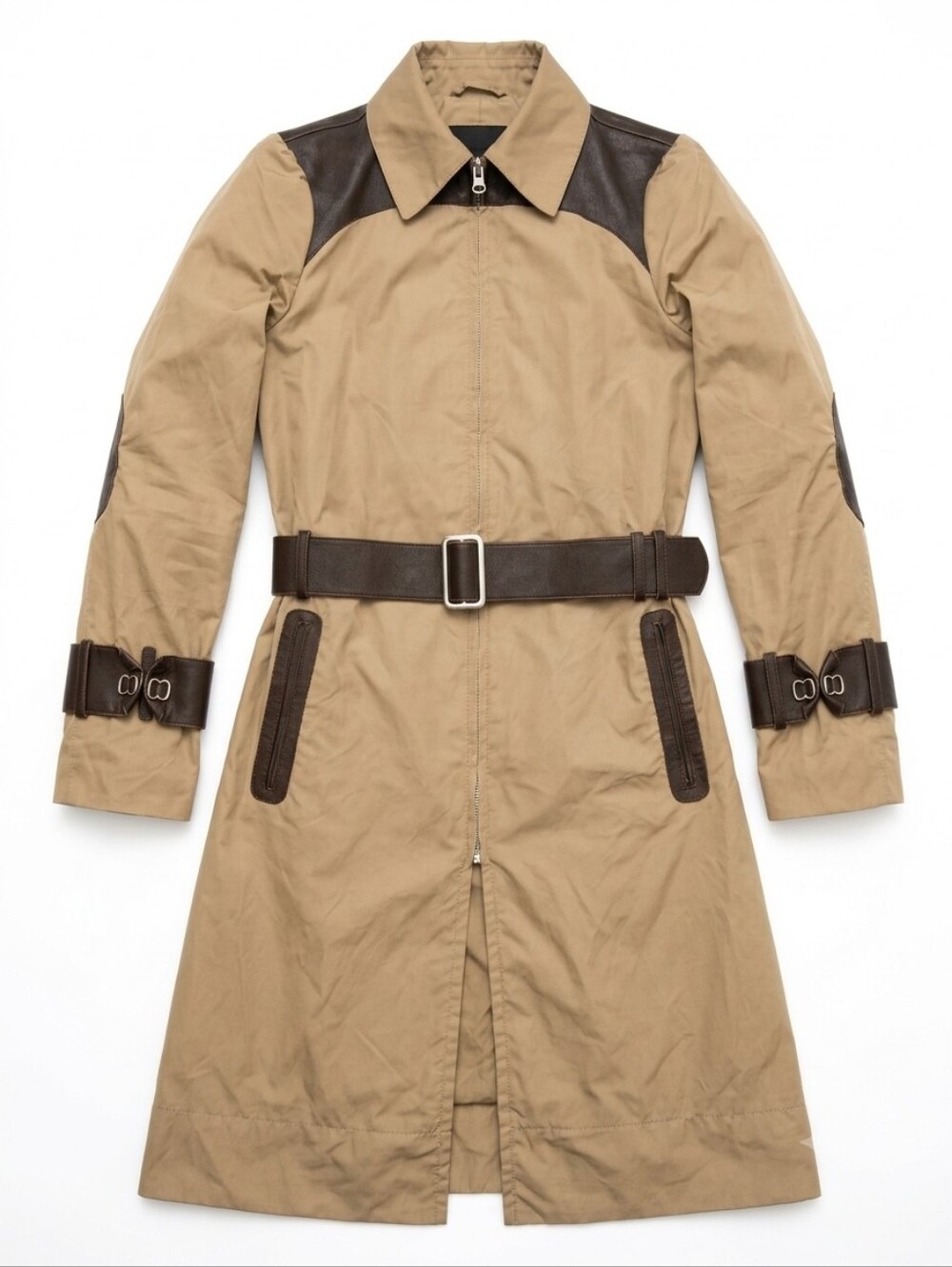 Rudsak Lightweight Tan Trench Coat With Leather Belt/Accents. 17ptp